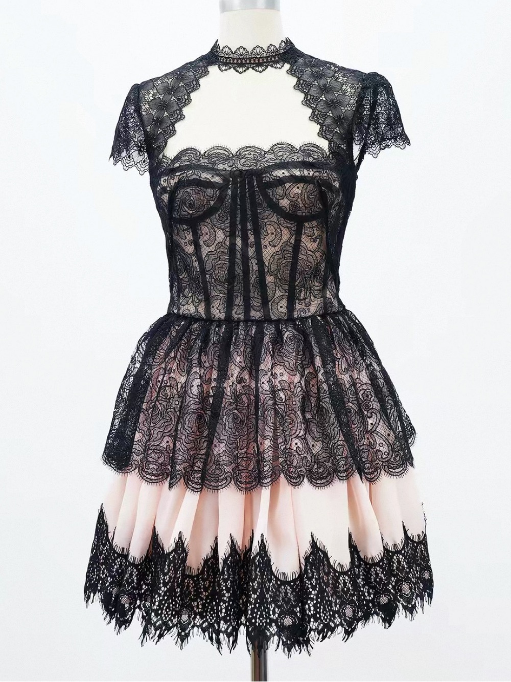 Bronx and Banco Black Lace Mini with Blush Underlayer - Picture 2 of 8